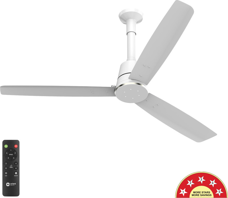 Orient Electric Proton BLDC| LED Speed Indicator Lights |BEE 5 Star Rated| Superior Air Delivery with 3 Year Warranty BLDC Motor with Remote 1200 mm Ceiling Fan(5 Star | White | Pack of 1)