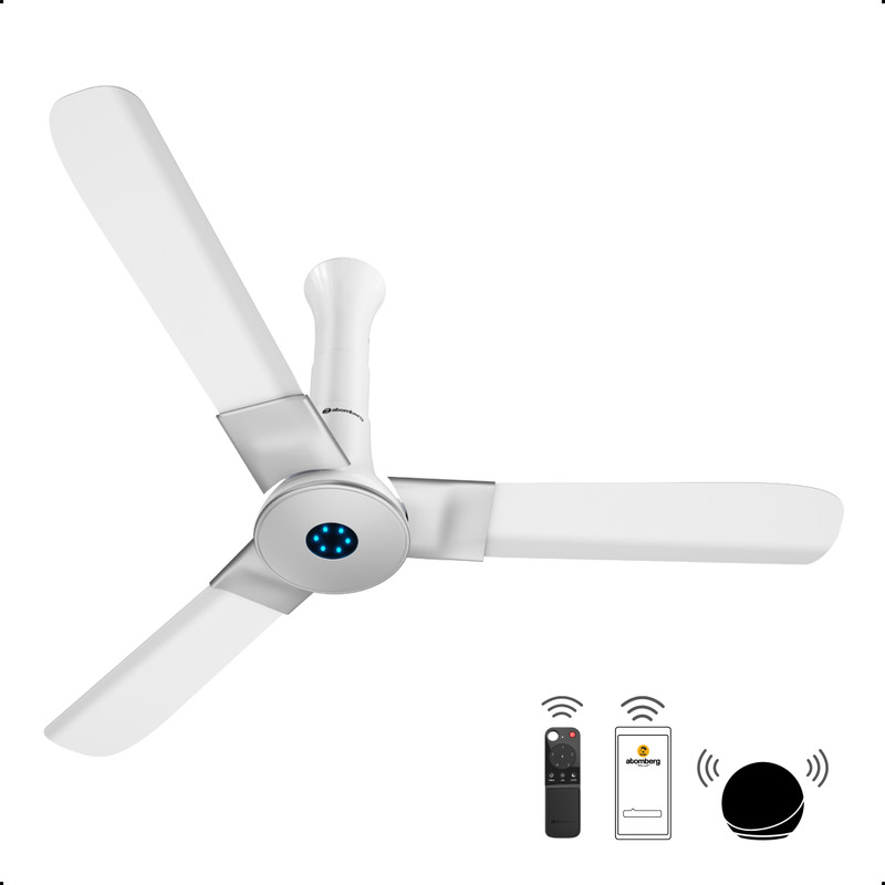 Atomberg Renesa Elite Smart |Voice Control| High Air Flow|Moonbeam LED Light|Sleek Design with 3 Year Warranty BLDC Motor with Remote 1200 mm Ceiling Fan(5 Star | Pearl White | Pack of 1)