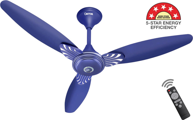GESTOR Avenzo 101 BLDC Super Hi Speed 48 inch Decorative with 5 Year Warranty Anti Dust, BLDC Motor with Remote, Energy Saving, Silent Operation 1200 mm Ceiling Fan(5 Star | Matt Blue | Pack of 1)