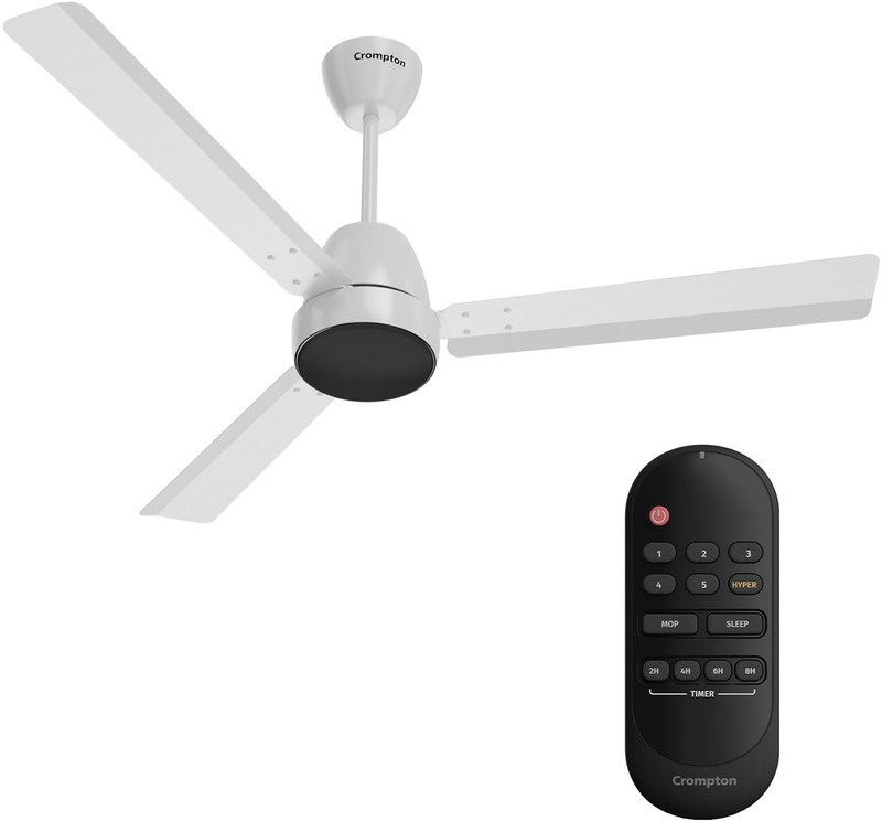 Crompton Energion Nucleoid BLDC Technology Remote Control High Air Delivery with 4 Year Warranty Energy Saving 1200 mm Ceiling Fan(5 Star | Silver White | Pack of 1)