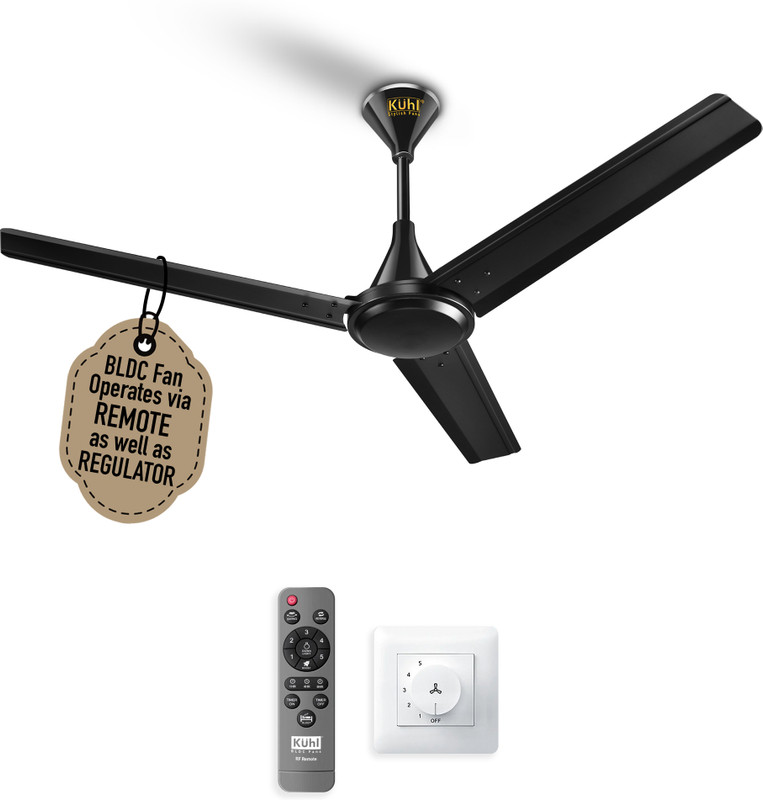 KUHL Fest B1 Power Saving BLDC Ceiling Fan |28W|365 RPM | Remote & Regulator Operated BLDC Motor with Remote 1200 mm Ceiling Fan(5 Star | Black | Pack of 1)