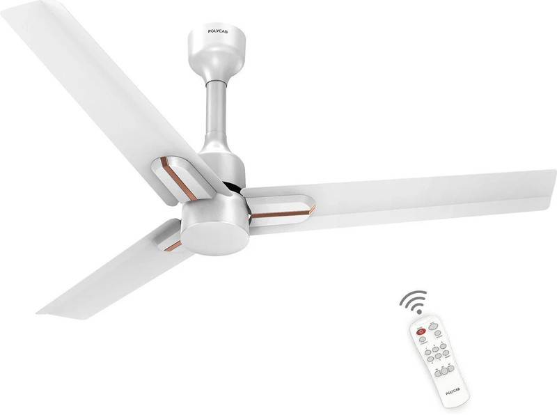 Polycab Wizzy Neo100% CopperHigh Air Delivery with 4 Year Warranty BLDC Motor with Remote 1200 mm Ceiling Fan(5 Star | White Rose Gold | Pack of 1)