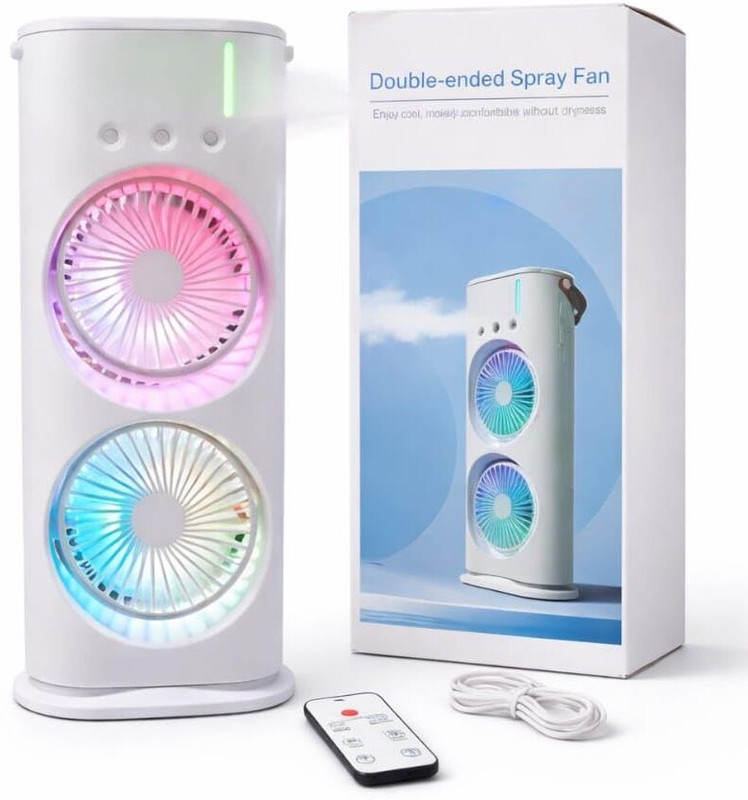 ABHYUDAYA Double Head Spray Cooling Fan with Mist | Portable USB Rechargeable Air Cooler | Double Head Spray Cooling Fan with Mist | USB Fan(White)