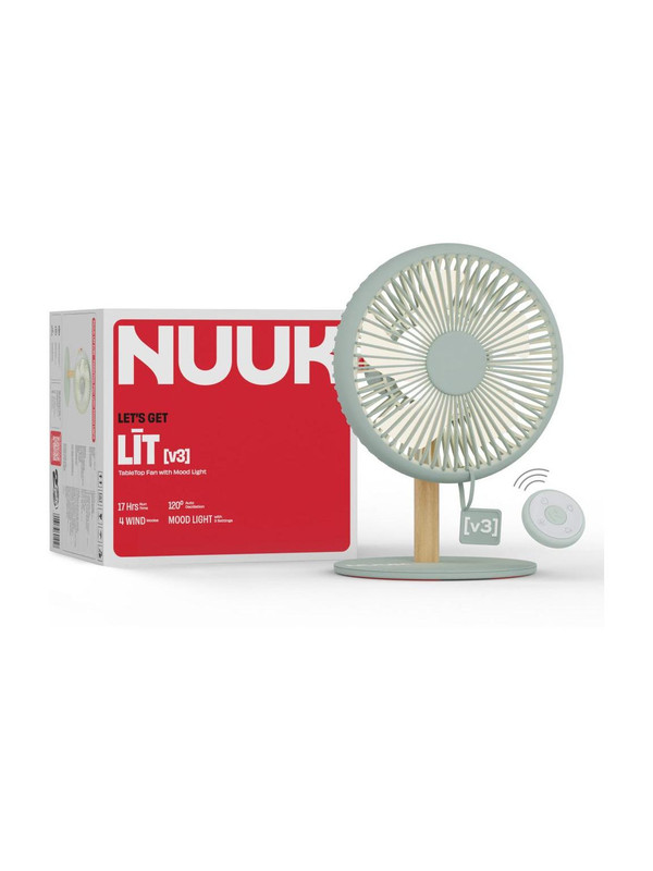 Nuuk LIT v3 Rechargeable | 6000mAh | 17 Hr Runtime | Magnetic Remote | 3 Mood Lights with 1 Year Warranty BLDC Motor 153.4 mm Table Fan(Matcha Green | Pack of 1)