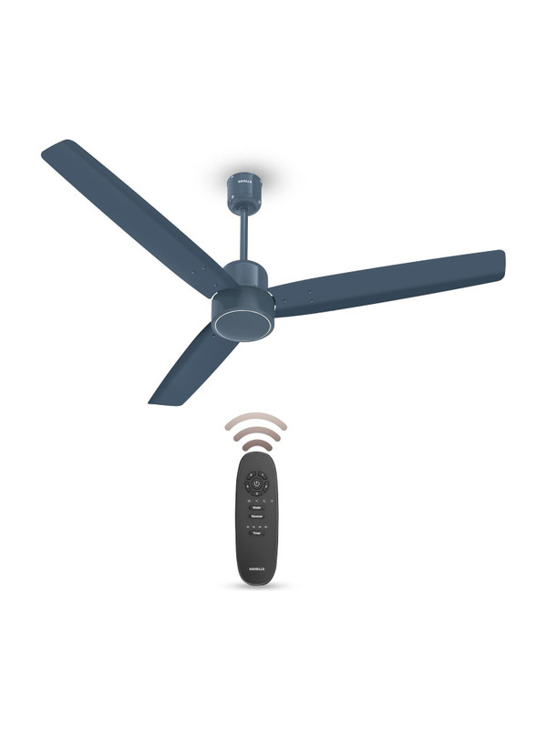 HAVELLS FAB|Remote Controlled|Low Noise|Upto 65% Energy Saving|Reverse Mode|30W with 3 Year Warranty BLDC Motor 1200 mm Ceiling Fan(5 Star | Denim Blue | Pack of 1)