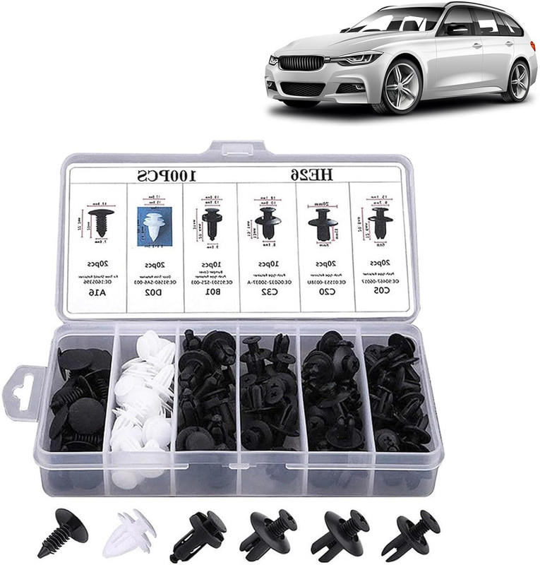 CAREOPETA Car Bumper Clip Set Push Pin Rivet Fasteners for Door, Trim & Fender 100 PCS Fastener(Replacement Trim Removal Tool for cars)