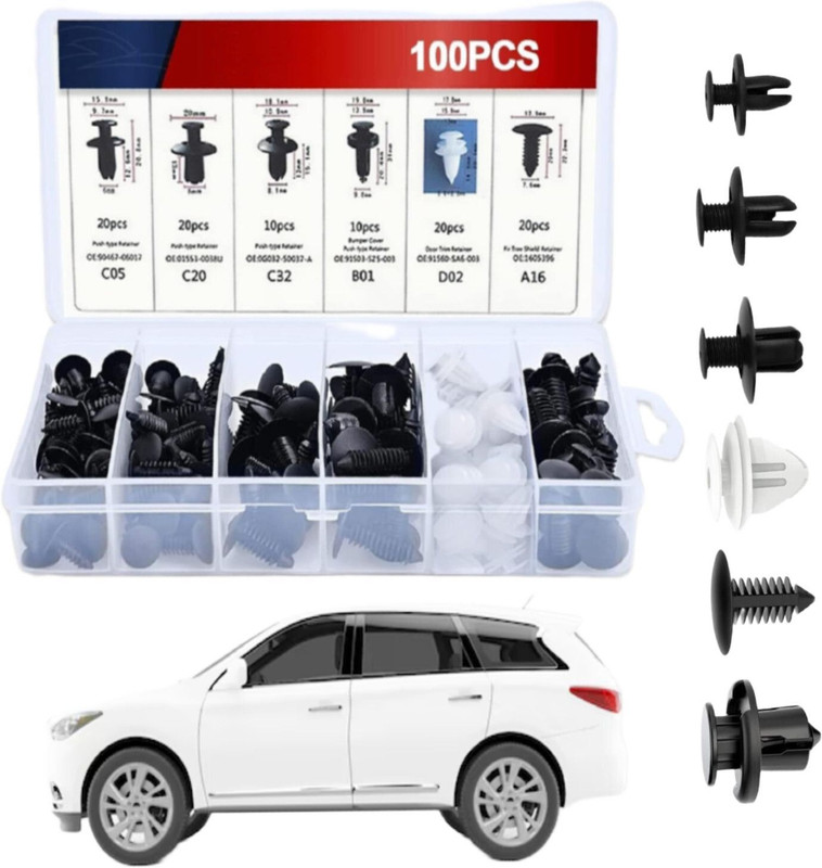 metreno 100 Pcs Plastic Car Clips Set Push Retainers Universal Car Bumper Clip Lock Kit Fastener(Door trim, fender)