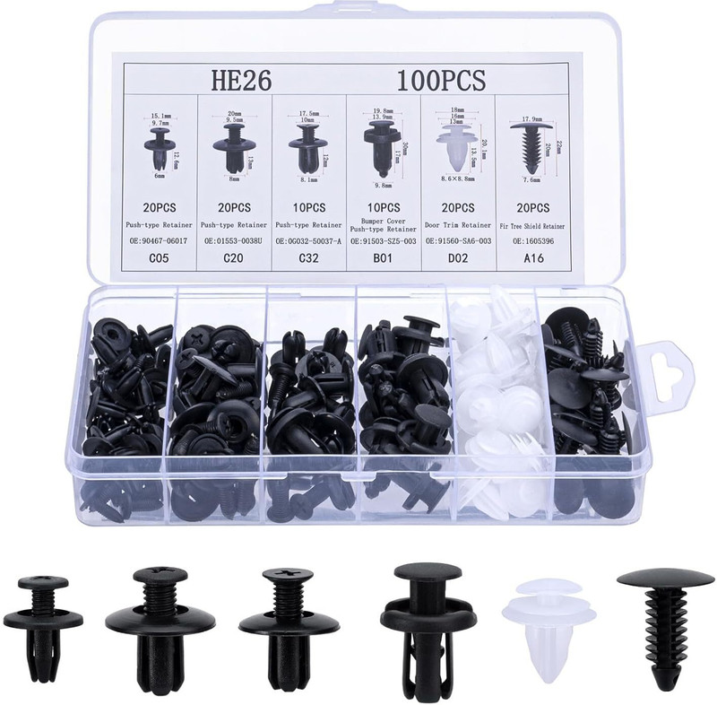 DASTVAM Car Push Type Retainer Clips Kit 100 PCS | Universal Auto Fastener Clips Set Fastener(Exterior & Interior, Universal Car Body Retainer Clips)