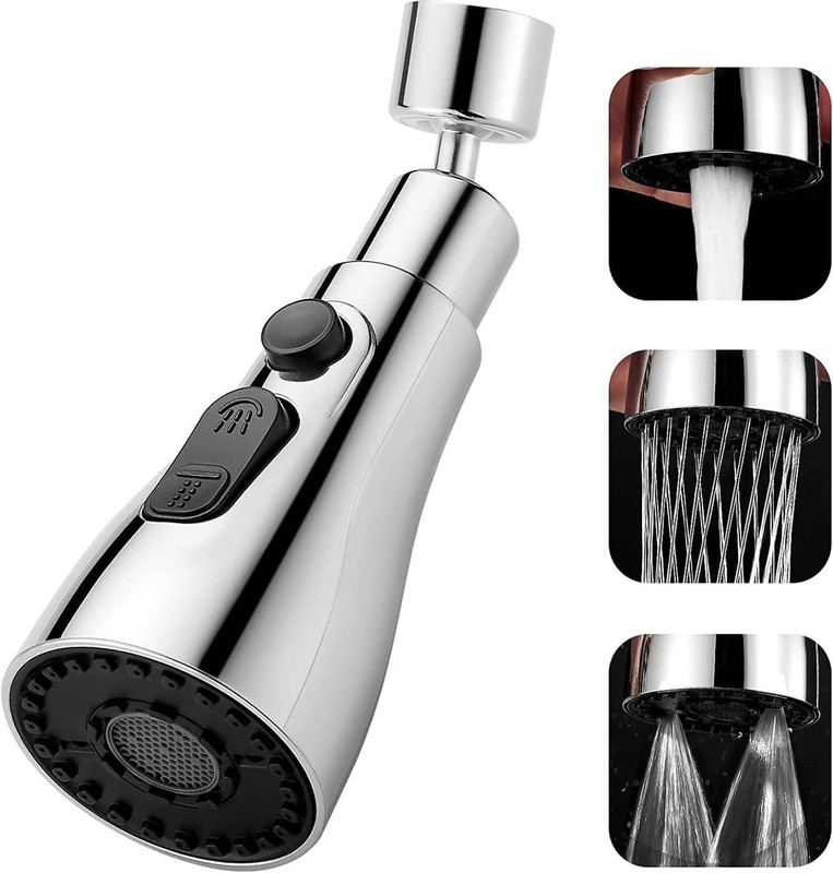 XBEY Faucet head Universal Kitchen Faucet 3-Function Pull Down Sink Sprayer Tap Extender for Kitchen Sink, Flexible Faucet with Tap Extension Aerator Foam Flow Faucet(Single Handle Installation Type)