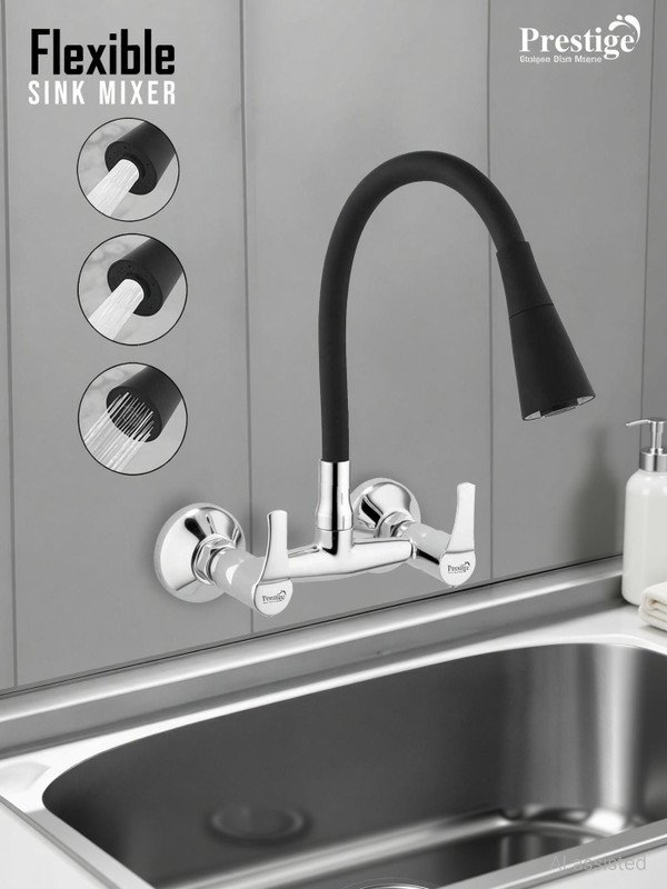 Prestige Step Brass Sink Mixer with Dual Flow Flexible Swivel Spout, Kitchen Mixer Faucet(Wall Mount Installation Type)