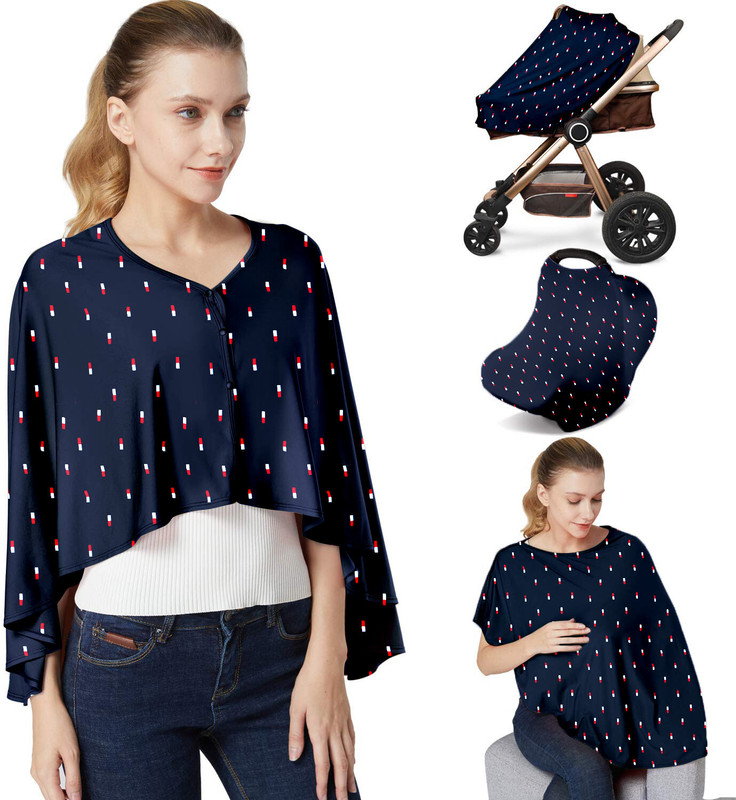 Get IT BreastFeeding Cover Outdoor shawl 360 protection Apron easy wear Feeding Cloak(Navy Blue Print 360 Protection)