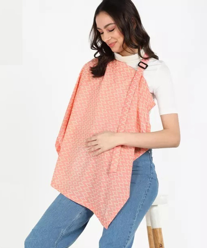 VINDABRITY Soft Cotton Feeding Cloak/Apron Blue Rose with Leaf Design Feeding Cloak(Pink Zig Zeg)