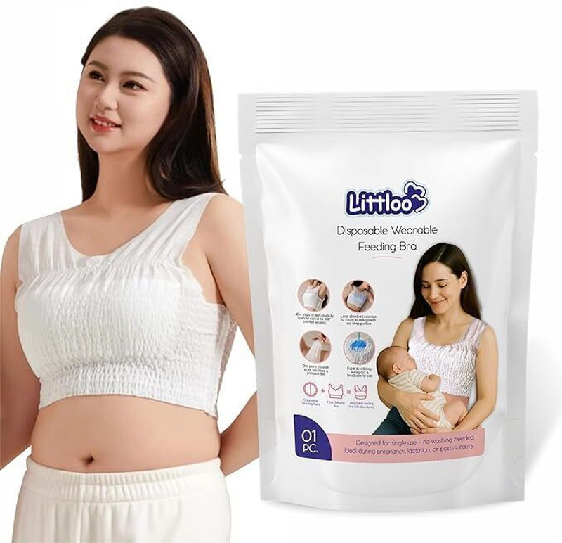 litloo Disposable Wearable Feeding Bra (Pack of 1) | Super Absorbent & Breathable | Feeding Cloak(White)
