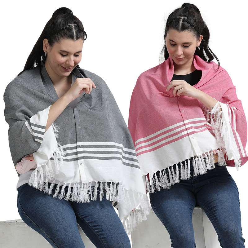 Kowsi Mother's Breast Feeding & Nursing shawl (pack of 2) Feeding Cloak(Grey & Pink)
