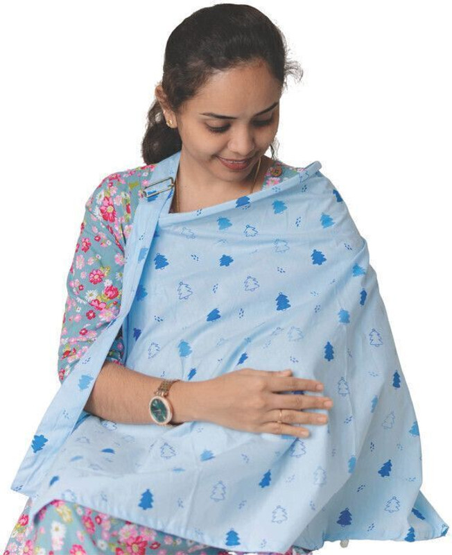 Firstin Cotton Nursing Cover for Breastfeeding Feeding Cloak(Blue Fir Tree)
