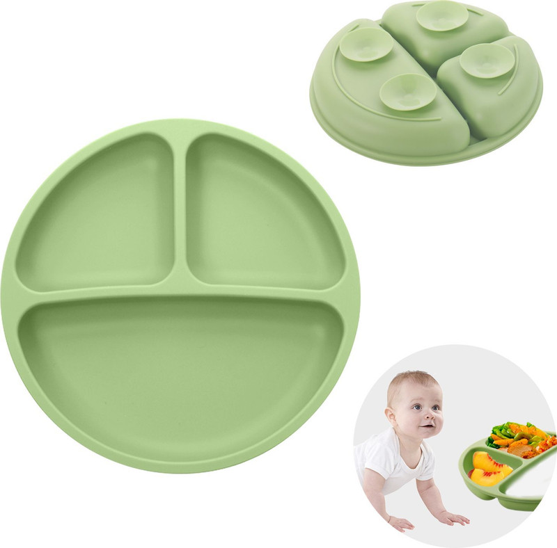 TONY STARK Silicone Suction Plate, 4 Strong Suction Cups for Baby,Kids,Toddler for Feeding  - Silicone(Green)