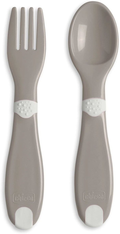 Chicco First Cutlery 12Months+  - Silicone(Grey)