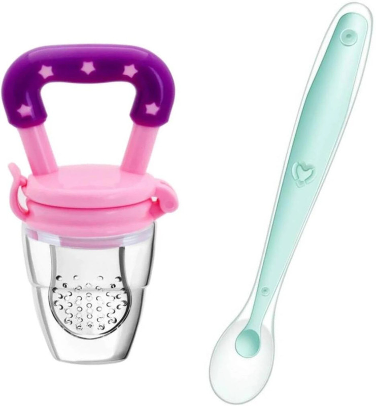 Gomzy Baby Feeding Spoons & Teether for Kids Fruit Food Feeder (Combo Pack of 2)  - silicone(Multicolor)