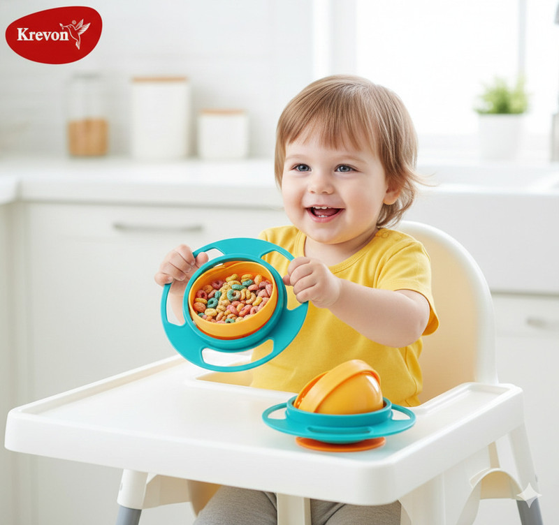 Krevon 360 Degree Rotating No-Spill Baby Bowl - ABS Plastic(Multicolor)