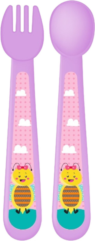 Adore Spoozy Baby Spoon & Fork Set- Pink (Pack of 2) - Polypropylene(Purple)