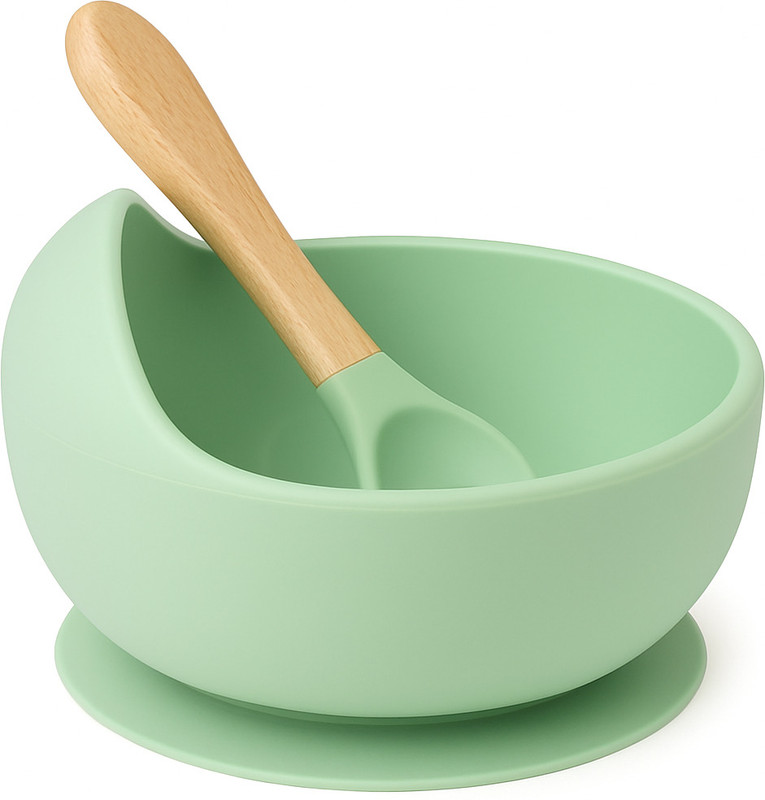 Foxin Baby Feeding Bowl Set | Silicone Suction Bowl & Spoon for Kids  - Food Grade Silicone(eng green)
