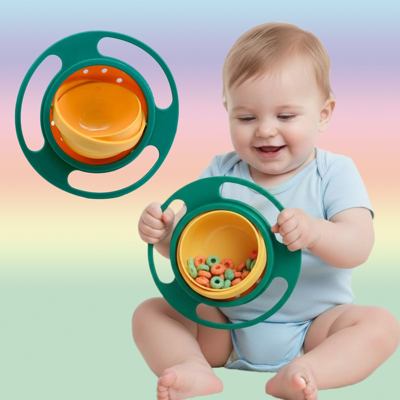 See Inside Rotating Gyro Bowl for Babies | BPA-Free No Spill Feeding Bowl  - Food Grade Plastic(Orange, Green, White)