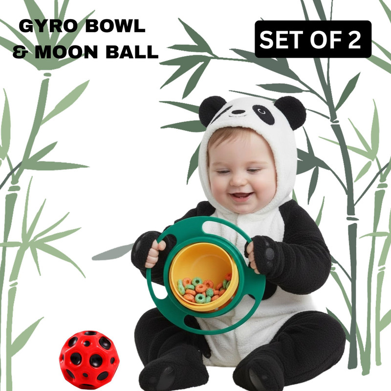 TruVeli Gyro Bowl for Kids with Bounce Moon Ball | Feeding & Play Set  - Food Grade Plastic(Multicolor)