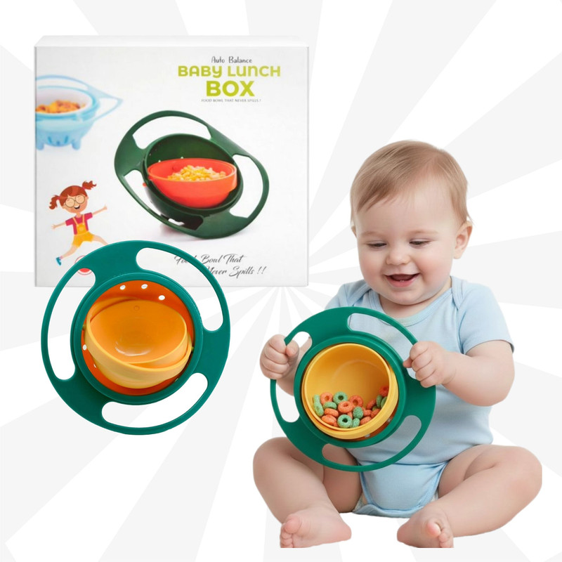 TruVeli Rotating Gyro Bowl for Babies | BPA-Free No Spill Feeding Bowl  - Food Grade Plastic(Orange, Green, White)
