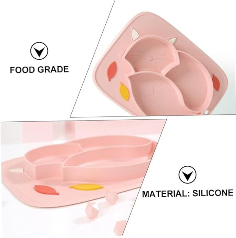 BabyMall Silicone Food Plate for Babies || Attractive Cat Texture || Non-Slip BPA Free  - silicone(Pink)