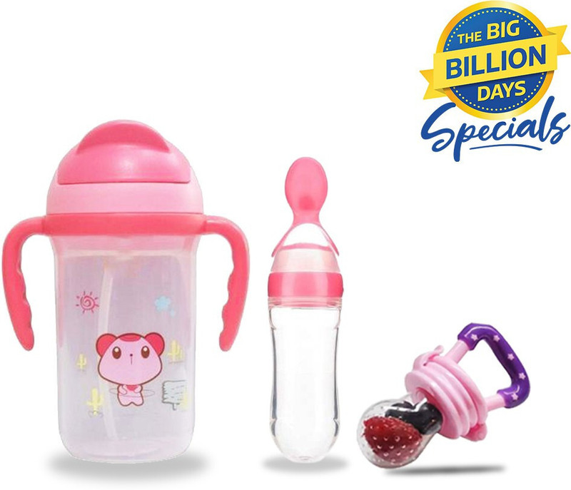 Miss & Chief Baby Feeding Combo Set of Sipper| Fruit Feeder| Soother For Newborn (Set of 3)  - BPA FREE(Pink)