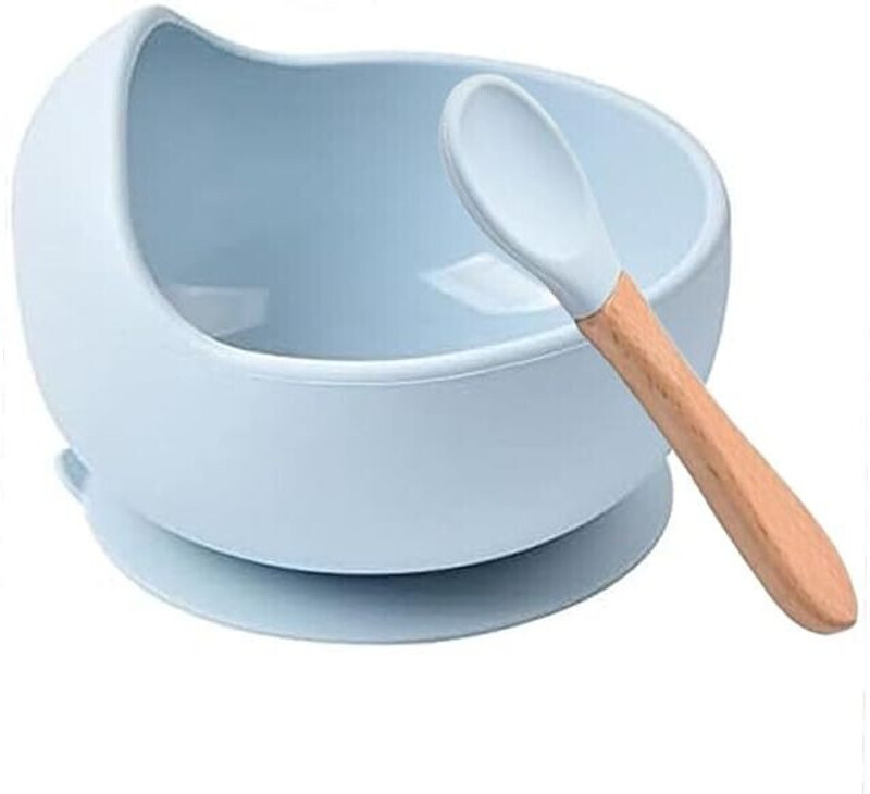 kitchenwiz Baby Feeding Bowl & Spoon Set, Silicone Suction Baby Bowl,Soft Spoon for Toddler  - Silicone(Blue)