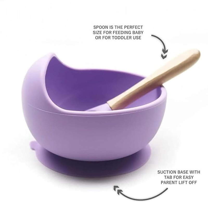 Housify Silicone Baby Feeding Bowl with Spoon | Baby Feeding Set | Feeding Essentials  - SILICONE(Purple)