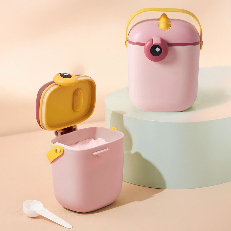 TONY STARK Baby Travel Formula Dispenser with Handle & Scoop, Milk Powder Storage Box  - Plastic(Portable Formula Container, Peachy Pink Dino)
