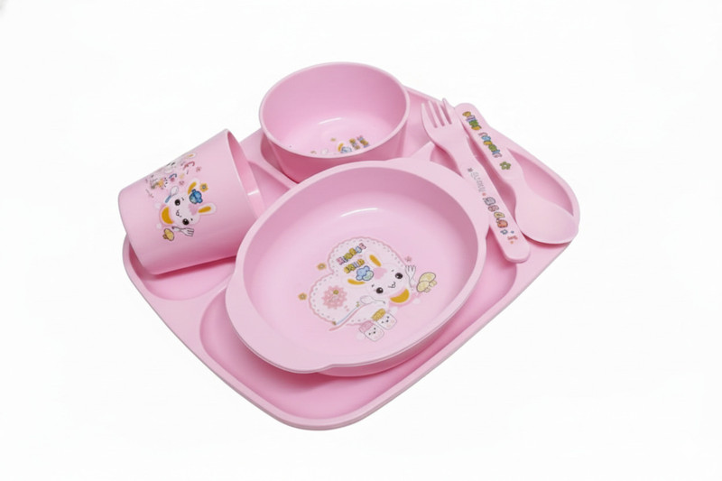 Plast boy Self-Feeding Training Set with Deep Bowl  - SILICON BPA-Free(Pink)