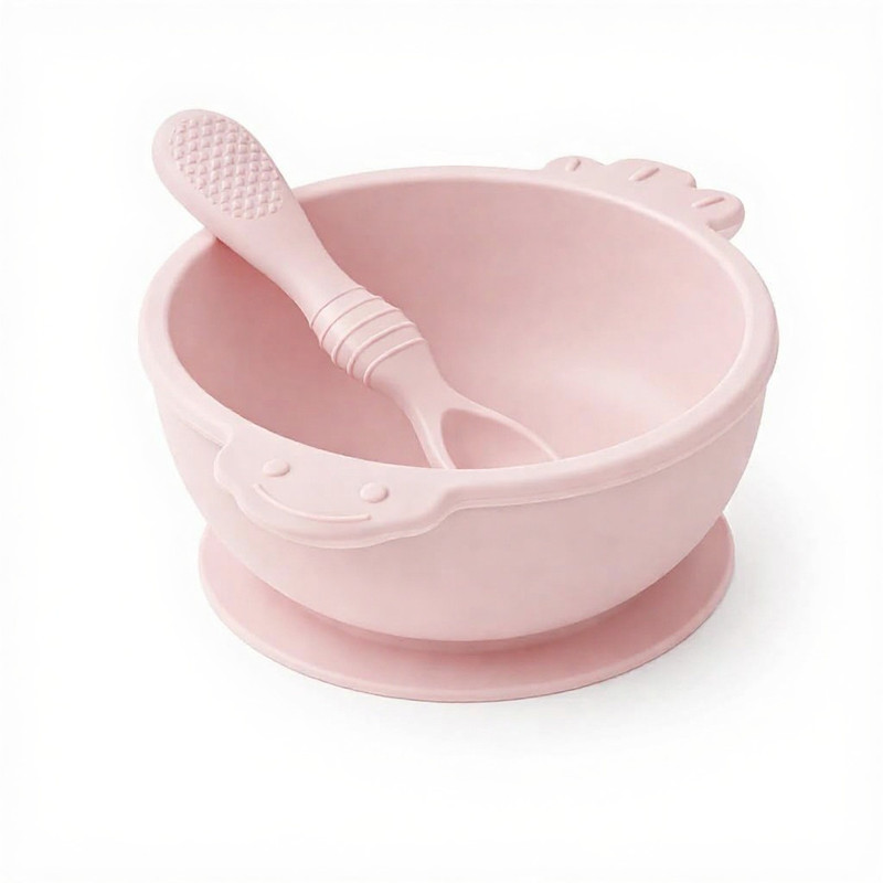 PRAJYA Unbreakable Baby Feeding Bowl & Spoon Set Suction Bowl and Silicon Spoon  - silicone(Baby Pink)