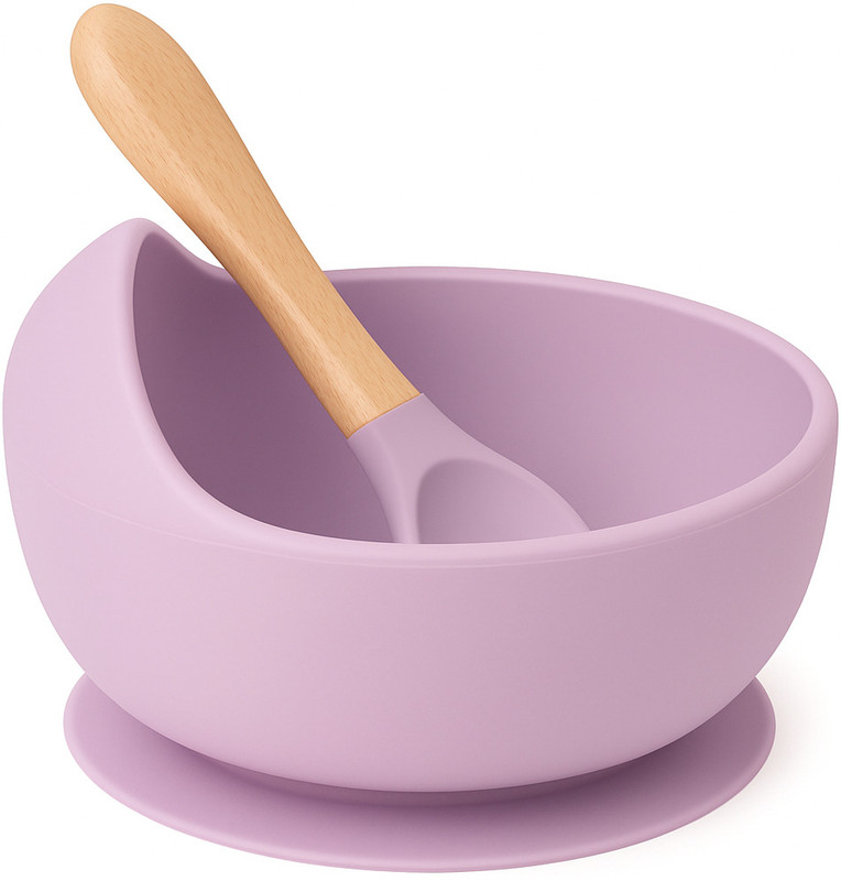 Foxin Baby Feeding Bowl Set | Silicone Suction Bowl & Spoon for Kids  - Food Grade Silicone(lavender)