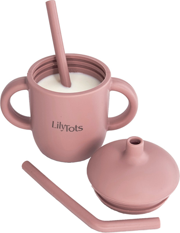 LilyTots Silicone Drinking Cup with Straw & Lid for Babies & Toddlers 6+ Months BPA-Free  - Food Grade Sipper Cup, Spill-Resistant Training Cup, Microwave & Dishwasher Safe(Rose Taupe)