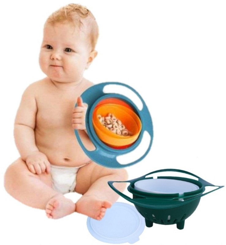 Khatola Enterprises 360 Degree Rotating Spill Proof Gyro Feeding Bowl For Baby/Toddlers  - Polypropylene ABS Plastic, 100% food grade pp material and is BPA free(Blue with white)