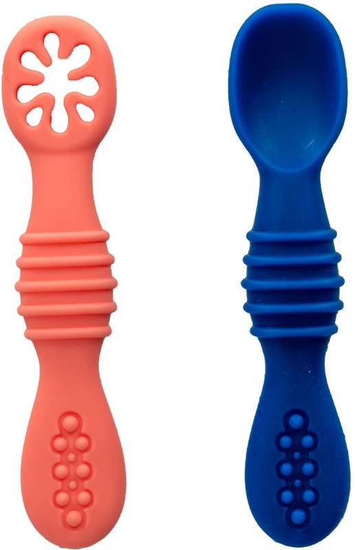Adore SILICA -The Trainer Silicon Weaning Feeding Spoon Set- Pack of 2  - Silicon(Magenta+Blue)