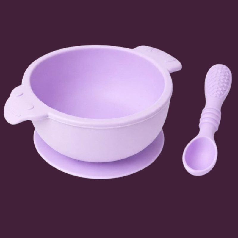 arivya Flexible Baby Feeding Silicone Bowl with Anti Spill Design  - sillicon(Purple)