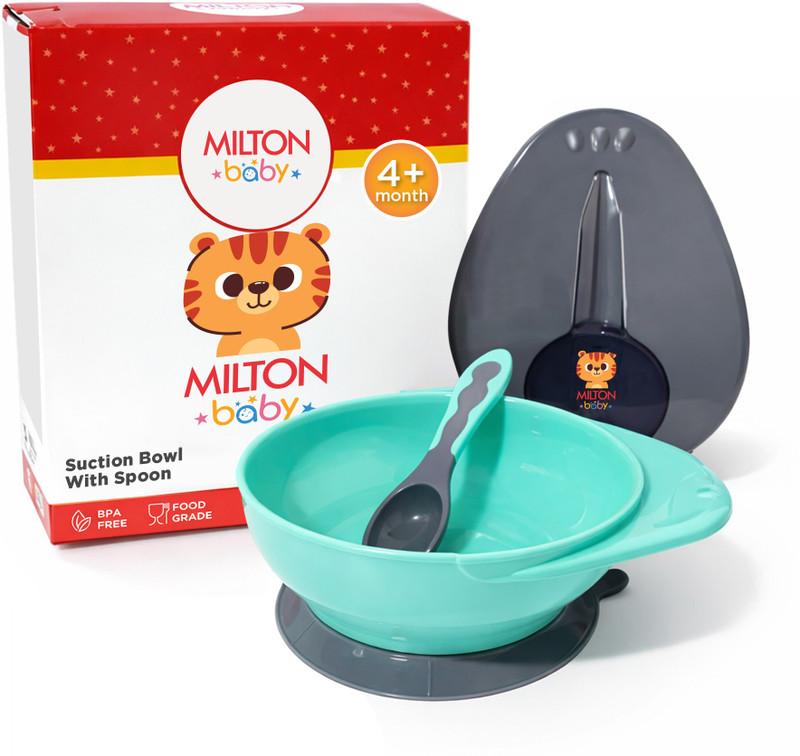 Milton Baby Baby Silicone Suction Feeding Bowl with Lid & Spoon | BPA Free | Aqua Green  - Plastic(Aqua Green)