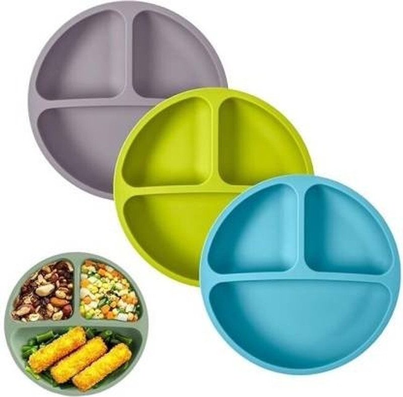 BAKEMO Baby Suction Plates for Baby & Toddler Silicone Plates for Babies Self Feeding  - Silicone(Multicolor)