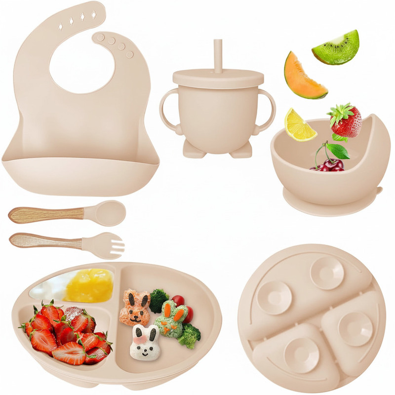 REMICH Baby Mealtime Silicone Set 6 Pcs — Safe, Durable & Easy to Clean  - Silicone(Beige)