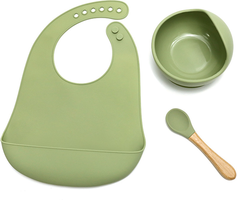 KIDS STATION 3pcs Baby Feeding Set, BPA-Free & Microwave Safe Baby Feeding Essentials - Food Grade Silicone(Green)