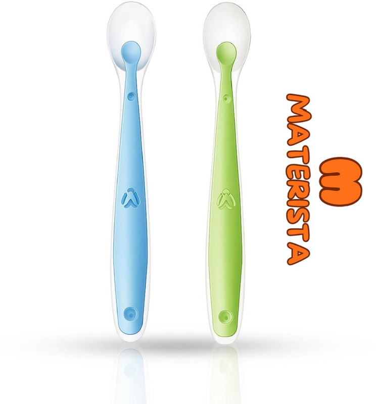 MATERISTA Baby Feeding BPA Free Silicone Spoons Pack Of 2 A1  - BPA FREE SILICONE(Green & Blue Colour)