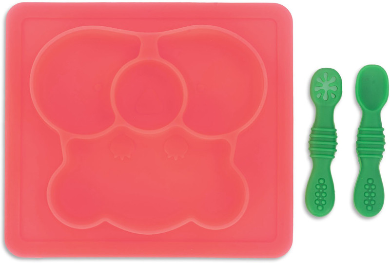 baybee Divided Silicone Plates for Baby with 2 First Stage Training Spoons for Toddlers  - Silicone(Dark Pink)