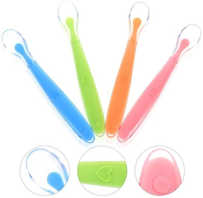 DECRONICS Baby Feeding Spoon Set of 4 with ultra supple 100% Silicone Tip  - 100% Silicone Tip, BPA Free material with Food Grade Silicone tip(Multicolor)