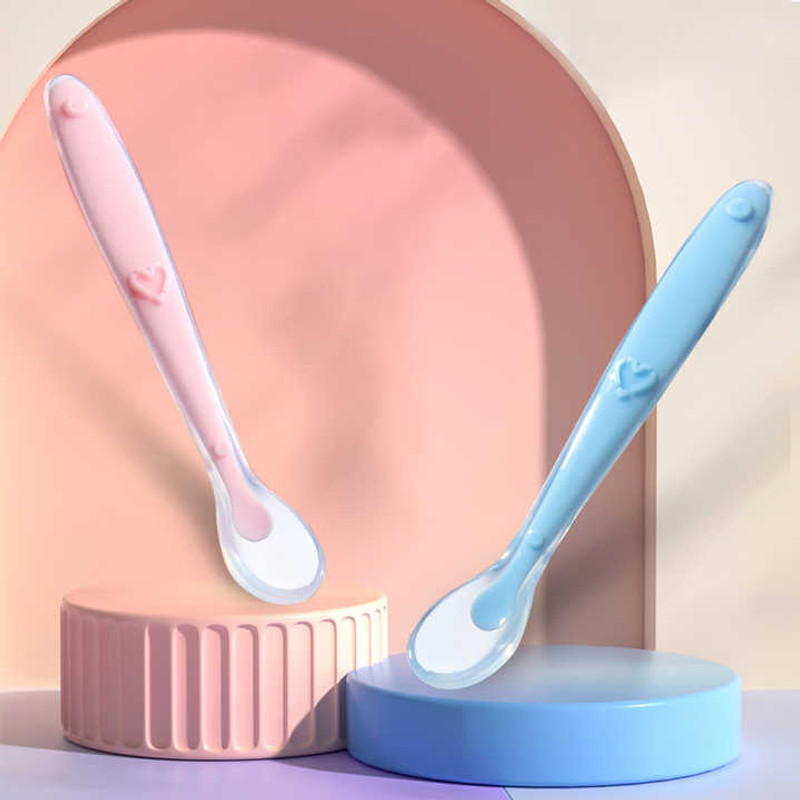 Kidsy Zilla Silicone Baby Self Feeding Spoon with Ultra Soft Tip 4 M+ baby feeding  - Silicone, Stainless Steel(Pink, Blue)