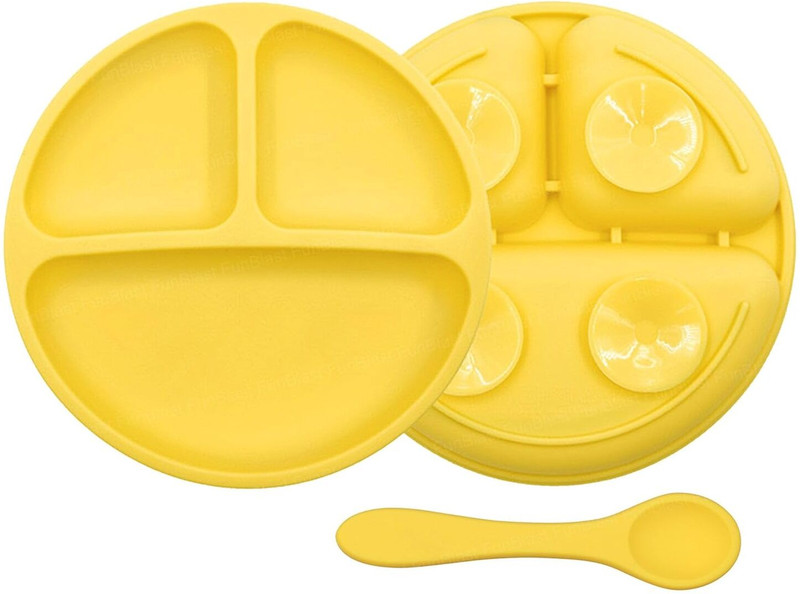 FunBlast Baby Feeding Set, Silicone Suction Plates for Baby Microwave Safe Toddler Dishes  - Silicone(Yellow)