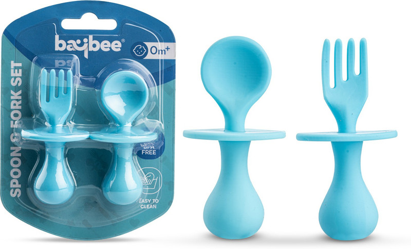 baybee Silicone Baby Spoon Set for Baby Feeding Non Toxic BPA Free Feeding Spoon & Fork  - BPA free silicone(Blue)